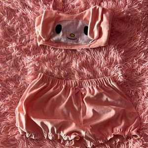 Adorable bloomer shorts baby pink pajama set